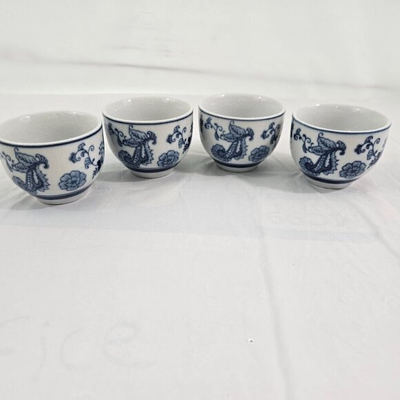 Pier 1 Blue Paisley Print Ceramic Japanese Style Sake Tea Set Cups – Set of 4** - Picture 14 of 16